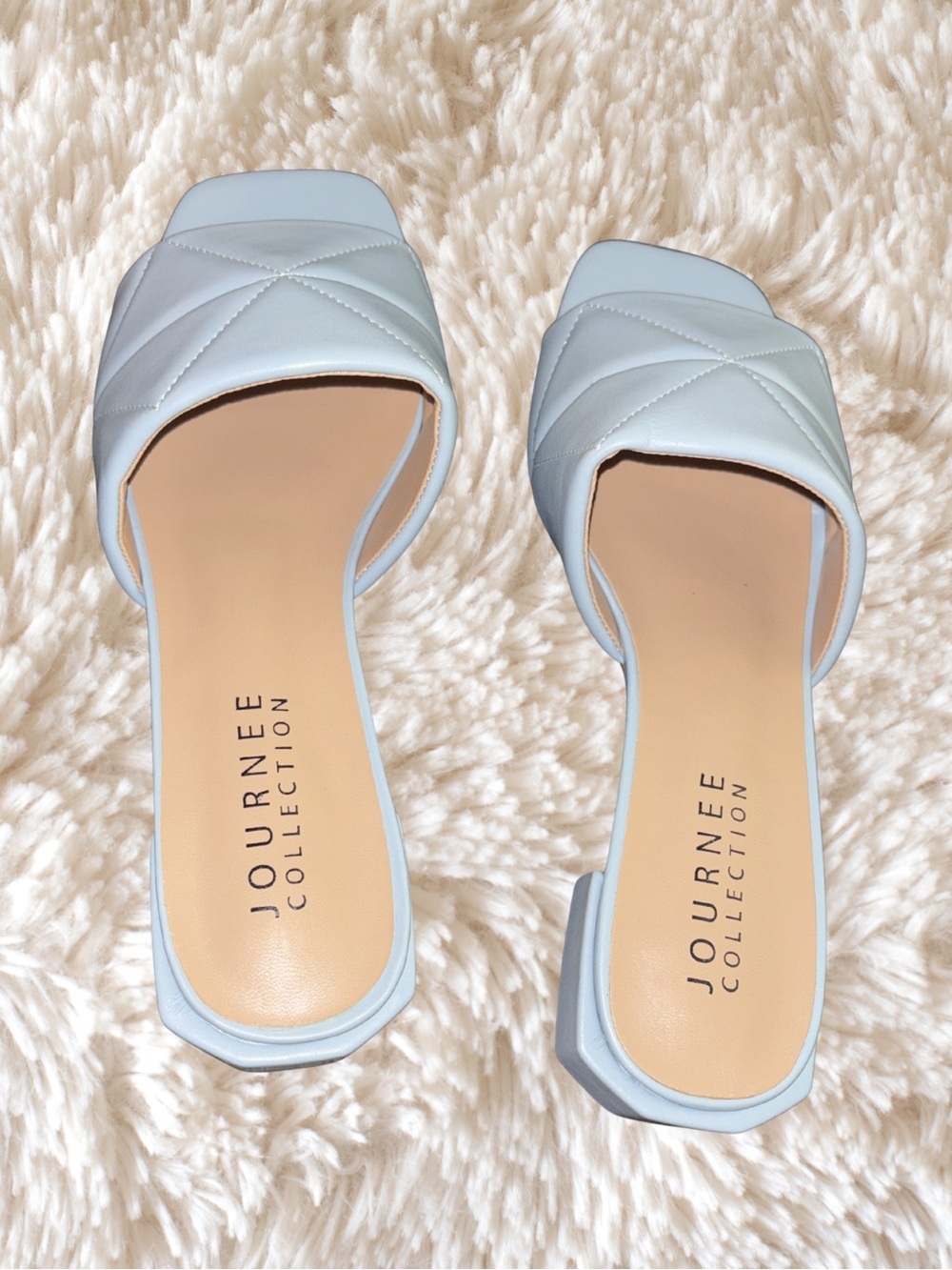 Journee Collection Powder Blue Quilted Slide Mules - Picture 4 of 6